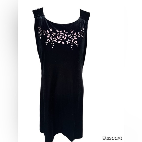 Componix NWT Black Velvet Sleeveless Sheath Dress with Pink Lining Floral Size L - Picture 1 of 5